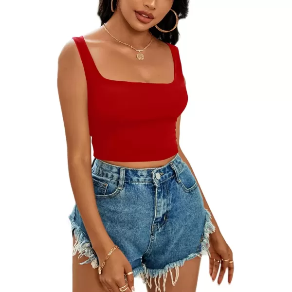 imageLYANER Womens Cute Crop Tank Tops Square Neck Sleeveless Workout Shirt Going Out Sexy Top Basic Slim Fit TankRed