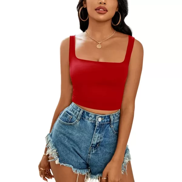 imageLYANER Womens Cute Crop Tank Tops Square Neck Sleeveless Workout Shirt Going Out Sexy Top Basic Slim Fit TankRed