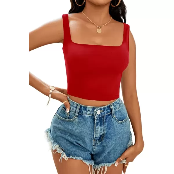 imageLYANER Womens Cute Crop Tank Tops Square Neck Sleeveless Workout Shirt Going Out Sexy Top Basic Slim Fit TankRed
