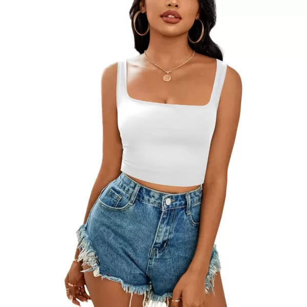 imageLYANER Womens Cute Crop Tank Tops Square Neck Sleeveless Workout Shirt Going Out Sexy Top Basic Slim Fit TankWhite