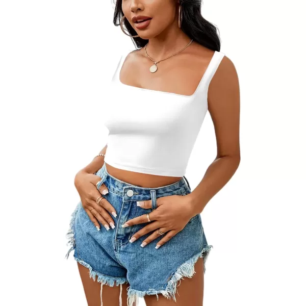 imageLYANER Womens Cute Crop Tank Tops Square Neck Sleeveless Workout Shirt Going Out Sexy Top Basic Slim Fit TankWhite