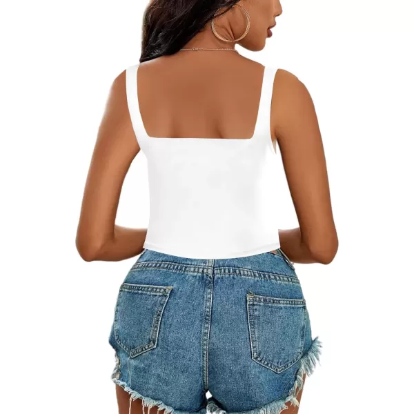 imageLYANER Womens Cute Crop Tank Tops Square Neck Sleeveless Workout Shirt Going Out Sexy Top Basic Slim Fit TankWhite