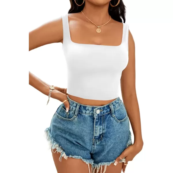 imageLYANER Womens Cute Crop Tank Tops Square Neck Sleeveless Workout Shirt Going Out Sexy Top Basic Slim Fit TankWhite