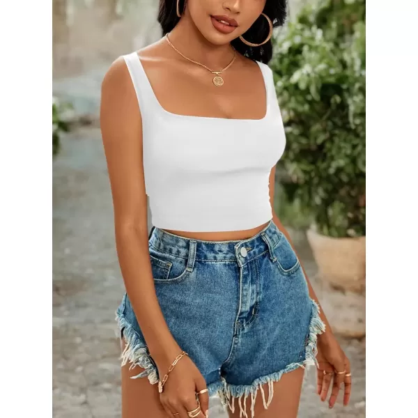 imageLYANER Womens Cute Crop Tank Tops Square Neck Sleeveless Workout Shirt Going Out Sexy Top Basic Slim Fit TankWhite