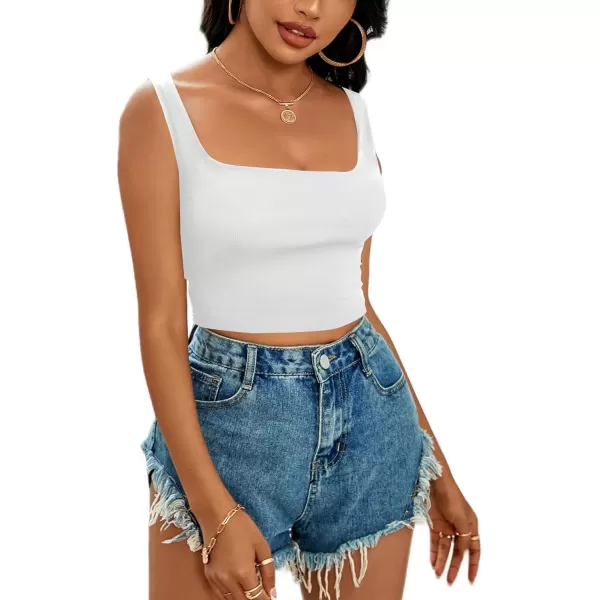 imageLYANER Womens Cute Crop Tank Tops Square Neck Sleeveless Workout Shirt Going Out Sexy Top Basic Slim Fit TankWhite