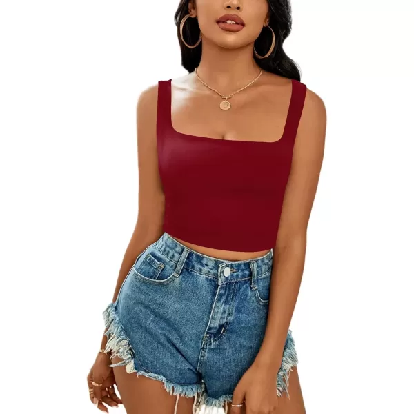 imageLYANER Womens Cute Crop Tank Tops Square Neck Sleeveless Workout Shirt Going Out Sexy Top Basic Slim Fit TankWine Red