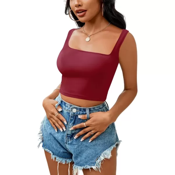 imageLYANER Womens Cute Crop Tank Tops Square Neck Sleeveless Workout Shirt Going Out Sexy Top Basic Slim Fit TankWine Red