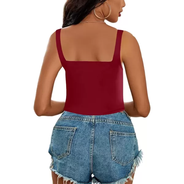 imageLYANER Womens Cute Crop Tank Tops Square Neck Sleeveless Workout Shirt Going Out Sexy Top Basic Slim Fit TankWine Red