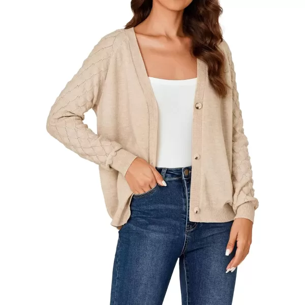 imageLYANER Womens Fall Open Front Cardigan Cotton Knit Button Down Long Sleeve Sweater TopKhaki