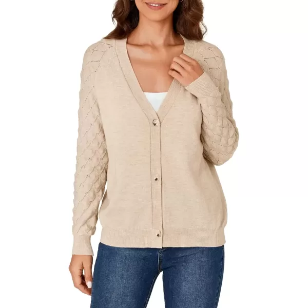 imageLYANER Womens Fall Open Front Cardigan Cotton Knit Button Down Long Sleeve Sweater TopKhaki