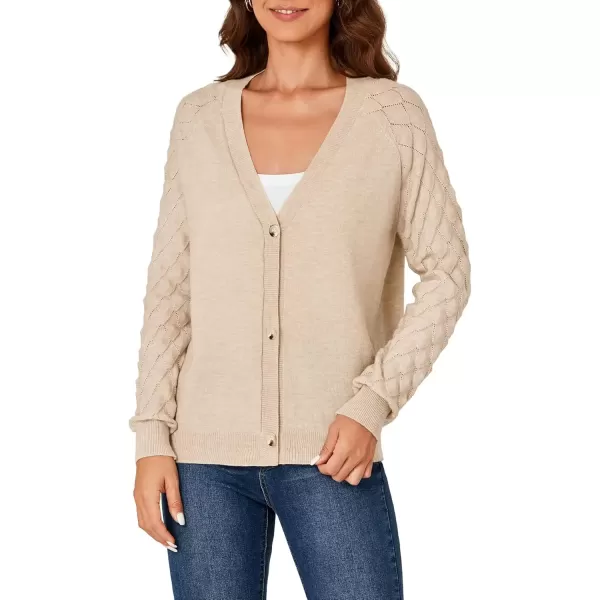 imageLYANER Womens Fall Open Front Cardigan Cotton Knit Button Down Long Sleeve Sweater TopKhaki
