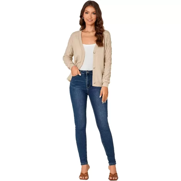 imageLYANER Womens Fall Open Front Cardigan Cotton Knit Button Down Long Sleeve Sweater TopKhaki