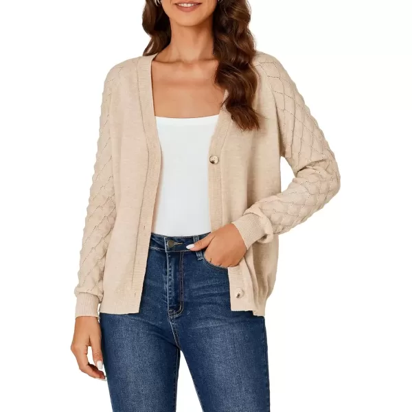 imageLYANER Womens Fall Open Front Cardigan Cotton Knit Button Down Long Sleeve Sweater TopKhaki