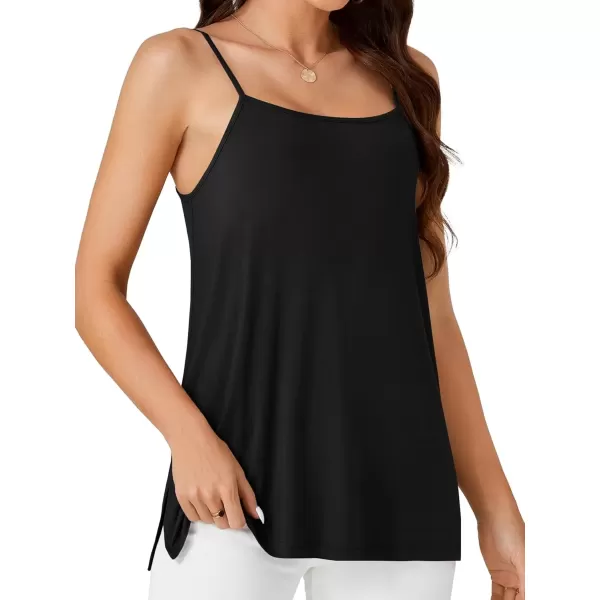 imageLYANER Womens Loose Square Neck Spaghetti Straps Slit Side Camisole Tank Cami Top Black Large