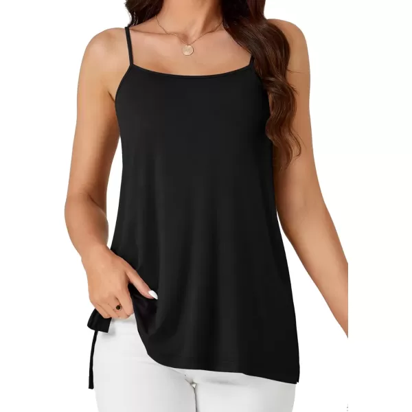 imageLYANER Womens Loose Square Neck Spaghetti Straps Slit Side Camisole Tank Cami Top Black Large