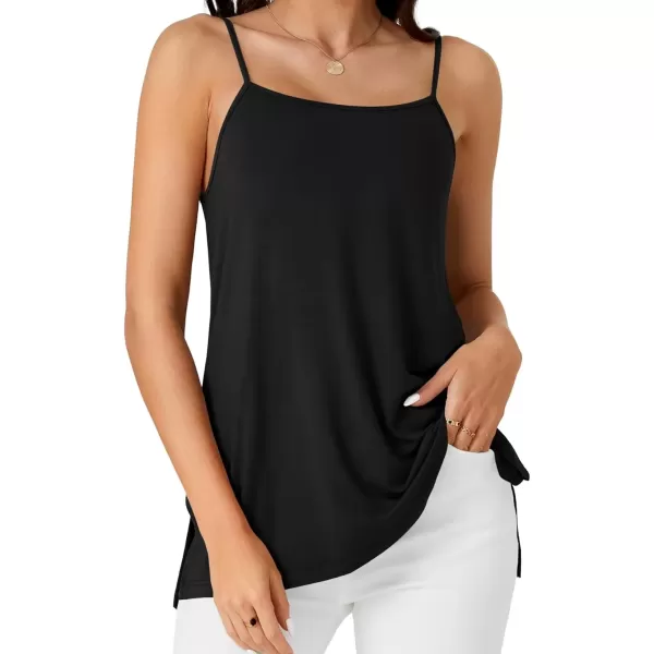 imageLYANER Womens Loose Square Neck Spaghetti Straps Slit Side Camisole Tank Cami Top Black Large