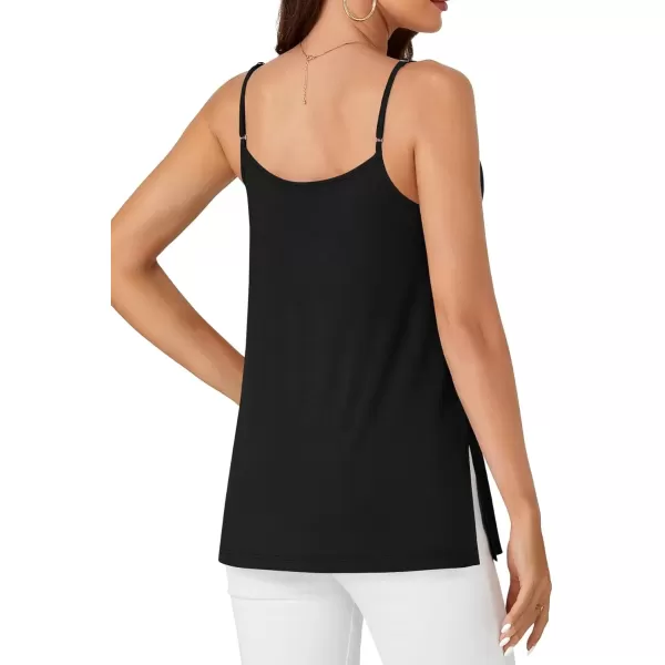 imageLYANER Womens Loose Square Neck Spaghetti Straps Slit Side Camisole Tank Cami Top Black Large