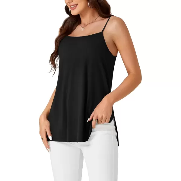 imageLYANER Womens Loose Square Neck Spaghetti Straps Slit Side Camisole Tank Cami Top Black Large