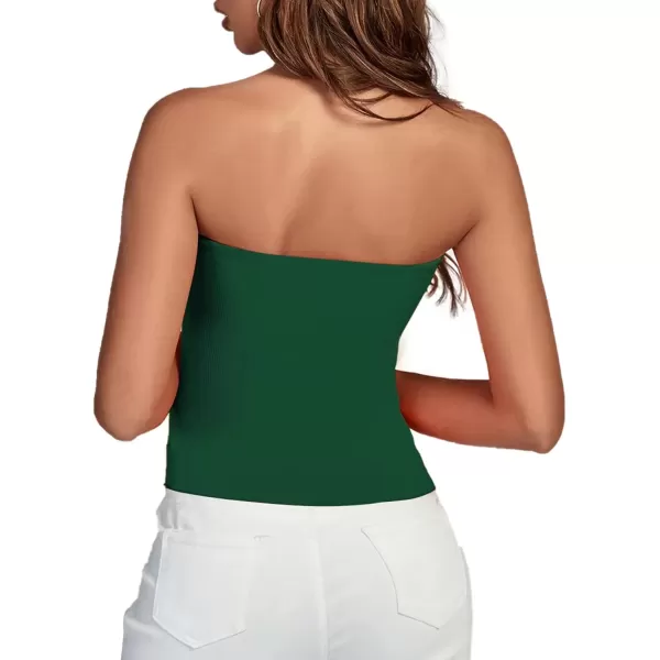 imageLYANER Womens Ribbed Knit Side Drawstring Off Shoulder Bandeau Strapless Tube TopArmy Green