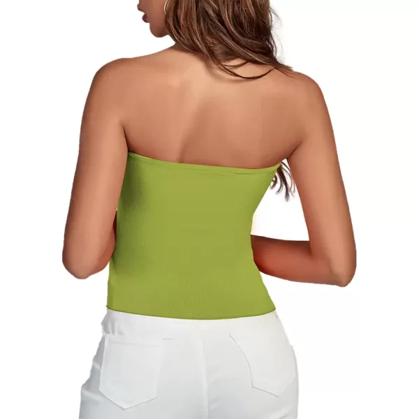 imageLYANER Womens Ribbed Knit Side Drawstring Off Shoulder Bandeau Strapless Tube TopGrass Green