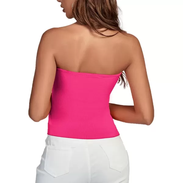 imageLYANER Womens Ribbed Knit Side Drawstring Off Shoulder Bandeau Strapless Tube TopRose