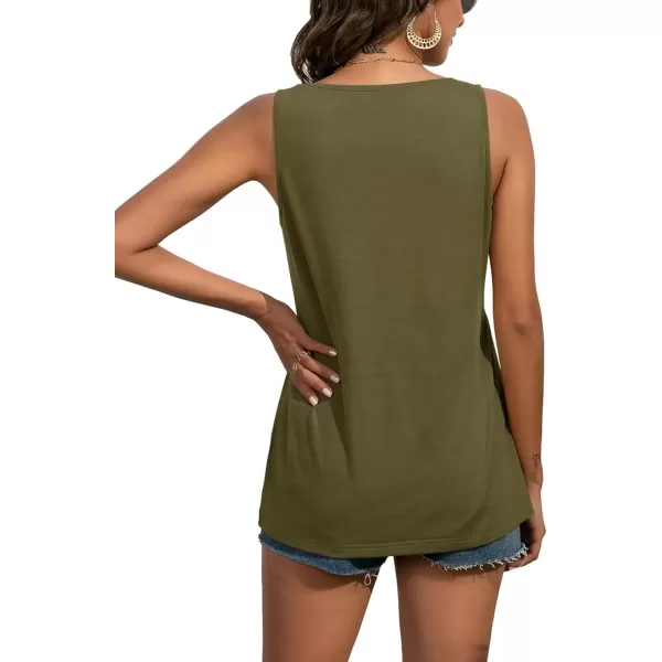 imageLYANER Womens Round Neck Ruffle Hem Button Sleeveless Tank Blouse Peplum TopArmy Green