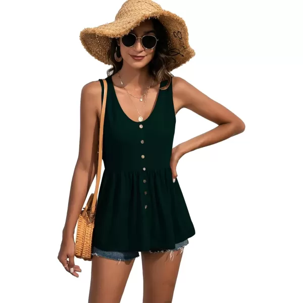 imageLYANER Womens Round Neck Ruffle Hem Button Sleeveless Tank Blouse Peplum TopDark Green
