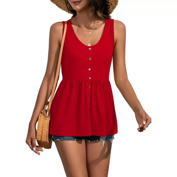 imageLYANER Womens Round Neck Ruffle Hem Button Sleeveless Tank Blouse Peplum TopRed
