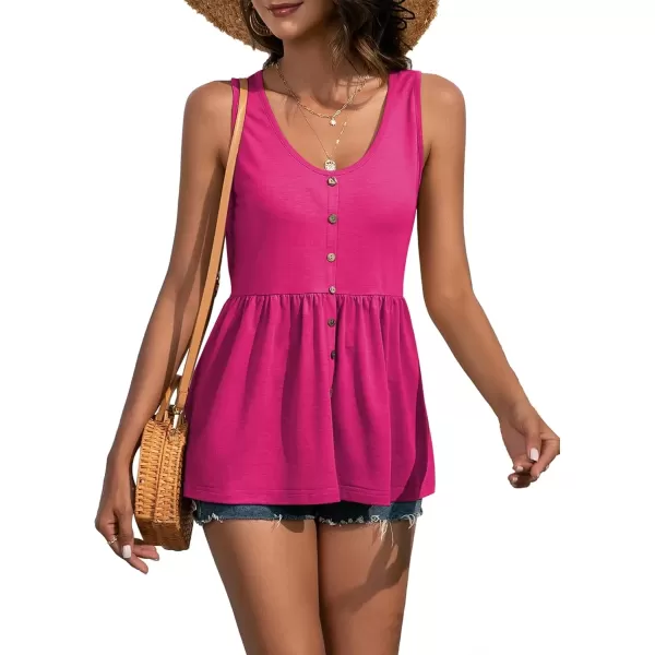 imageLYANER Womens Round Neck Ruffle Hem Button Sleeveless Tank Blouse Peplum TopRose