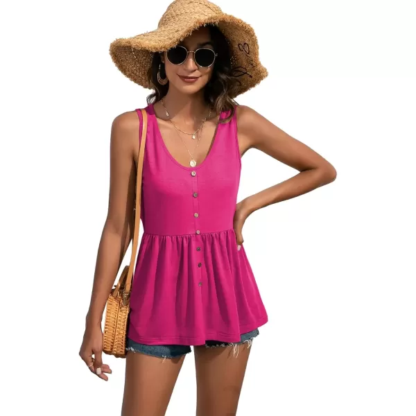 imageLYANER Womens Round Neck Ruffle Hem Button Sleeveless Tank Blouse Peplum TopRose
