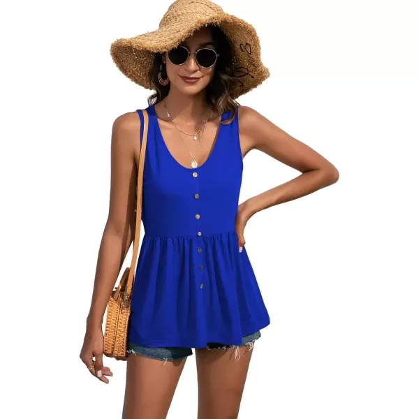 imageLYANER Womens Round Neck Ruffle Hem Button Sleeveless Tank Blouse Peplum TopRoyal Blue