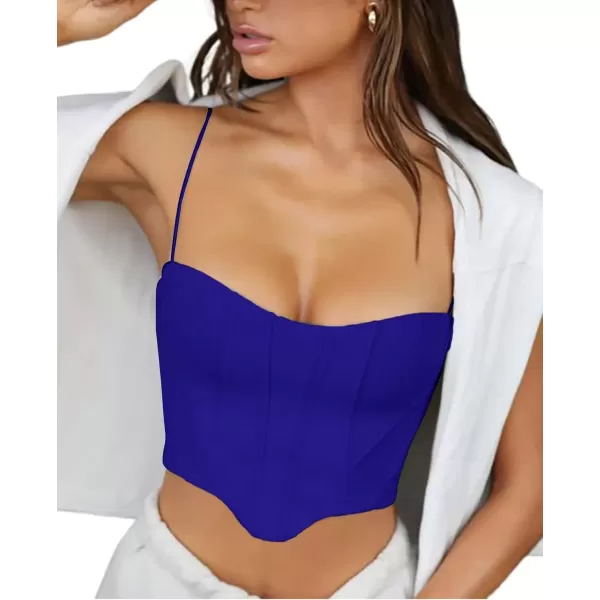 imageLYANER Womens Sexy Sweetheart Neck Sleeveless Crop Tube Tops Strappy Bustier Cami TopRoyal Blue