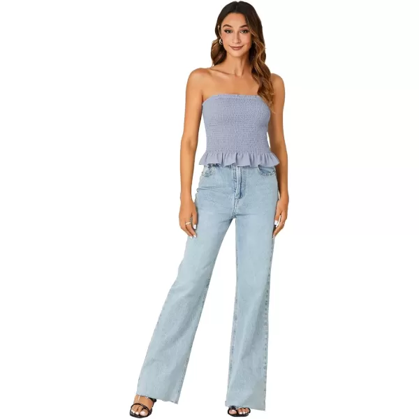 imageLYANER Womens Smocked Tube Tops Sleeveless Strapless Stretch Bustier Bandeau Crop TopLight Blue