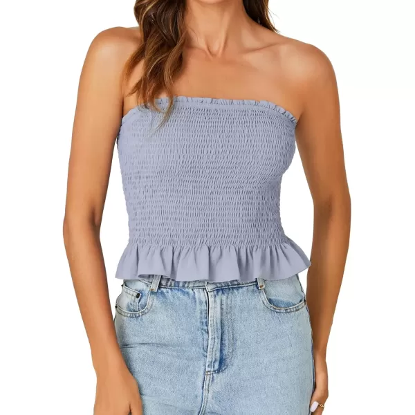 imageLYANER Womens Smocked Tube Tops Sleeveless Strapless Stretch Bustier Bandeau Crop TopLight Blue