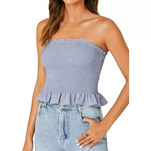 imageLYANER Womens Smocked Tube Tops Sleeveless Strapless Stretch Bustier Bandeau Crop TopLight Blue