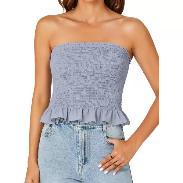 imageLYANER Womens Smocked Tube Tops Sleeveless Strapless Stretch Bustier Bandeau Crop TopLight Blue