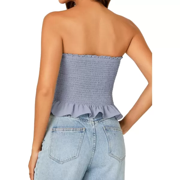 imageLYANER Womens Smocked Tube Tops Sleeveless Strapless Stretch Bustier Bandeau Crop TopLight Blue