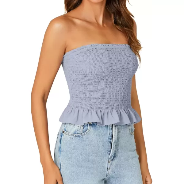 imageLYANER Womens Smocked Tube Tops Sleeveless Strapless Stretch Bustier Bandeau Crop TopLight Blue
