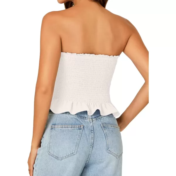 imageLYANER Womens Smocked Tube Tops Sleeveless Strapless Stretch Bustier Bandeau Crop TopWhite