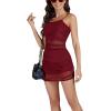 imageLYANER Womens Mesh Dress Sleeveless Bodycon 2 Piece Outfits with Cami ShortsBurgundy