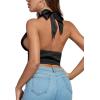 imageLYANER Womens Satin Halter Tie Backless Wrap Cut Out Cami Shirred Crop TopBlack
