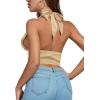 imageLYANER Womens Satin Halter Tie Backless Wrap Cut Out Cami Shirred Crop TopKhaki
