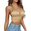 imageLYANER Womens Satin Halter Tie Backless Wrap Cut Out Cami Shirred Crop TopKhaki