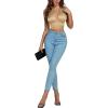imageLYANER Womens Satin Halter Tie Backless Wrap Cut Out Cami Shirred Crop TopKhaki