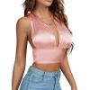 imageLYANER Womens Satin Halter Tie Backless Wrap Cut Out Cami Shirred Crop TopLight Pink