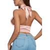 imageLYANER Womens Satin Halter Tie Backless Wrap Cut Out Cami Shirred Crop TopLight Pink
