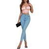 imageLYANER Womens Satin Halter Tie Backless Wrap Cut Out Cami Shirred Crop TopLight Pink