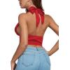 imageLYANER Womens Satin Halter Tie Backless Wrap Cut Out Cami Shirred Crop TopRed