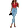 imageLYANER Womens Satin Halter Tie Backless Wrap Cut Out Cami Shirred Crop TopRed