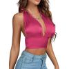 imageLYANER Womens Satin Halter Tie Backless Wrap Cut Out Cami Shirred Crop TopRose
